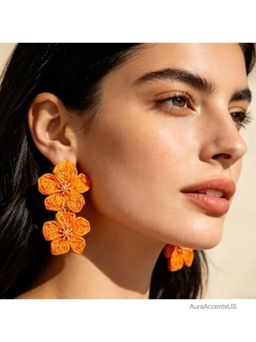 Handwoven Raffia Drop Earrings Boho Flower Dangle Statement Jewelry